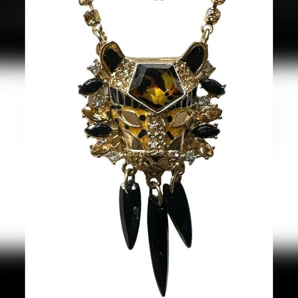 New Vintage! BETSEY JOHNSON Hollywood Glam Tiger Leopard Head Pendant Necklace. - Picture 5 of 11